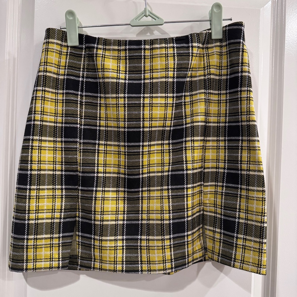 H&M Divided Yellow & Black Plaid A-Line Mini Skirt School Girl Style Small Women - Picture 2 of 8